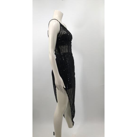 Lovers + Friends Nina Black Sequins Asymmetrical Gown Party Dress XS - Picture 7 of 16